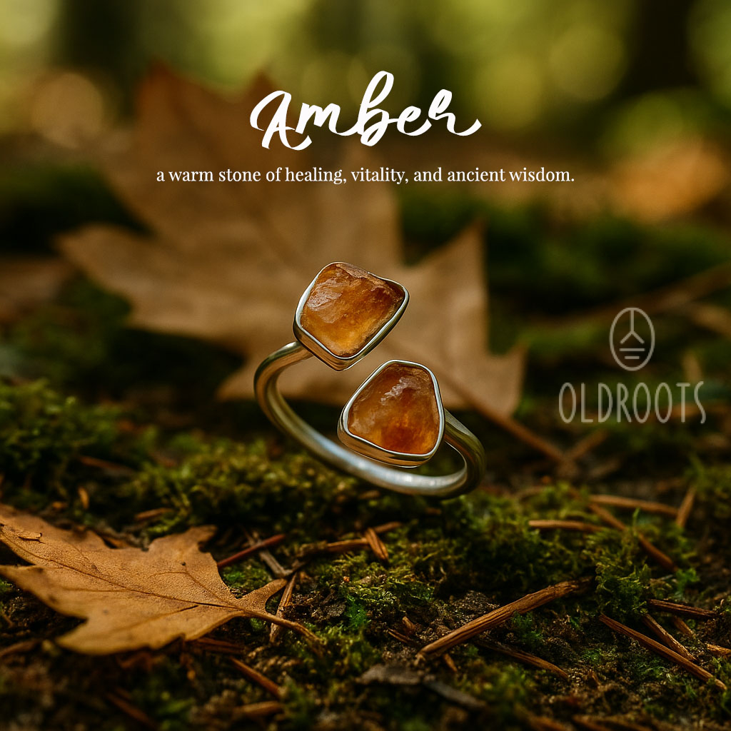 Amber1 Natural Raw Amber Ring - Double Stone - Image 1