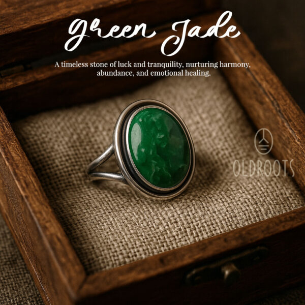 Oval-Shaped Green Jade Alloy Ring