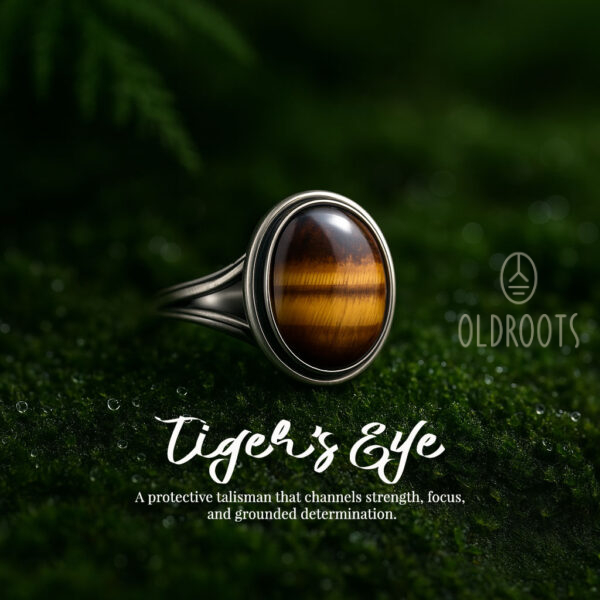 Oval-Shaped Tiger Eye Alloy Ring