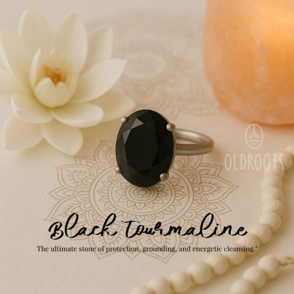 Natural Black Tourmaline Diamond Cut Ring